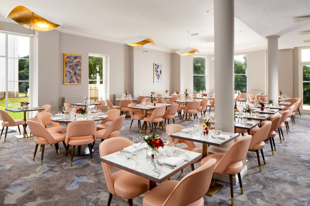 Angled view of the Brasserie at mercure gloucester bowden hall hotel