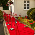 Red carpet and red velvet rope leading to the entrance of mercure gloucester bowden hall hotel