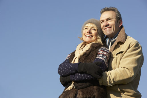 Portrait mature couple outdoors in winter all wrapped up